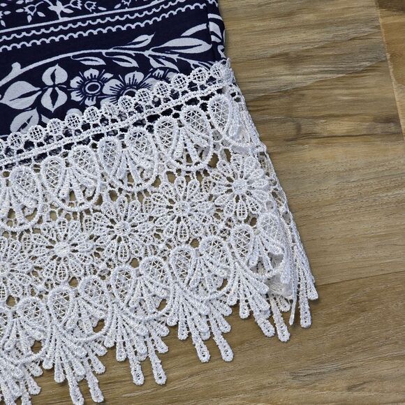 💛PacSun Blue & White Floral Print Lace Lined Sleeveless Top Small - Picture 6 of 10